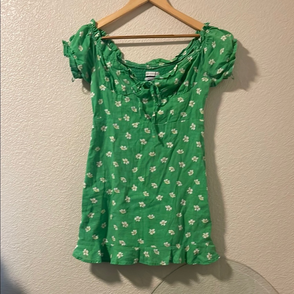 Urban Outfitters Green Floral Off the Shoulder Mini Dress